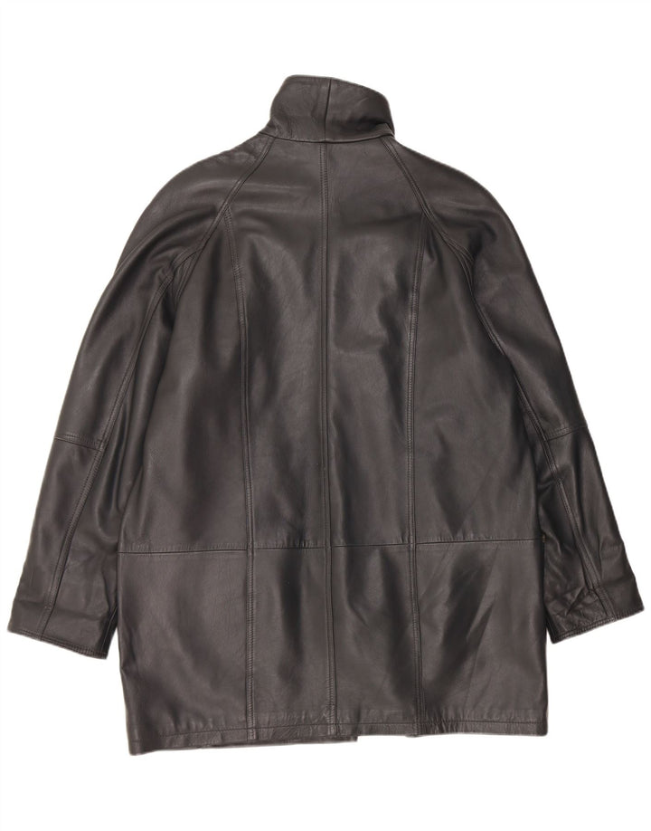 Barisal Womens Oversized Leather Coat EU 40 Medium Black