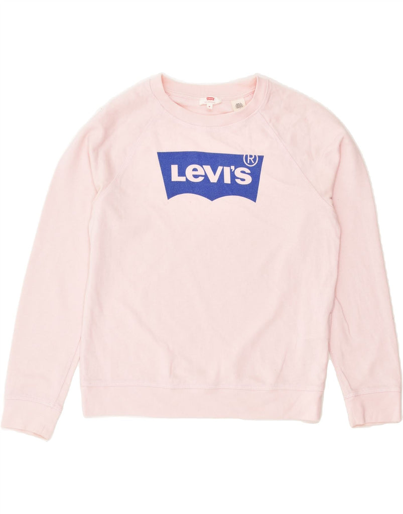 LEVI'S Womens Graphic Sweatshirt Jumper UK 14 Medium Pink Cotton | Vintage Levi's | Thrift | Second-Hand Levi's | Used Clothing | Messina Hembry 