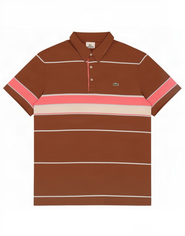 Lacoste Mens Polo Shirt Size 4 Medium Brown Striped Cotton