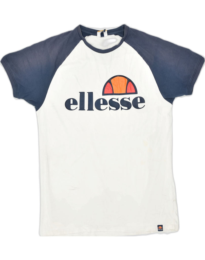 ELLESSE Mens Graphic T-Shirt Top Medium White Colourblock Cotton | Vintage | Thrift | Second-Hand | Used Clothing | Messina Hembry 