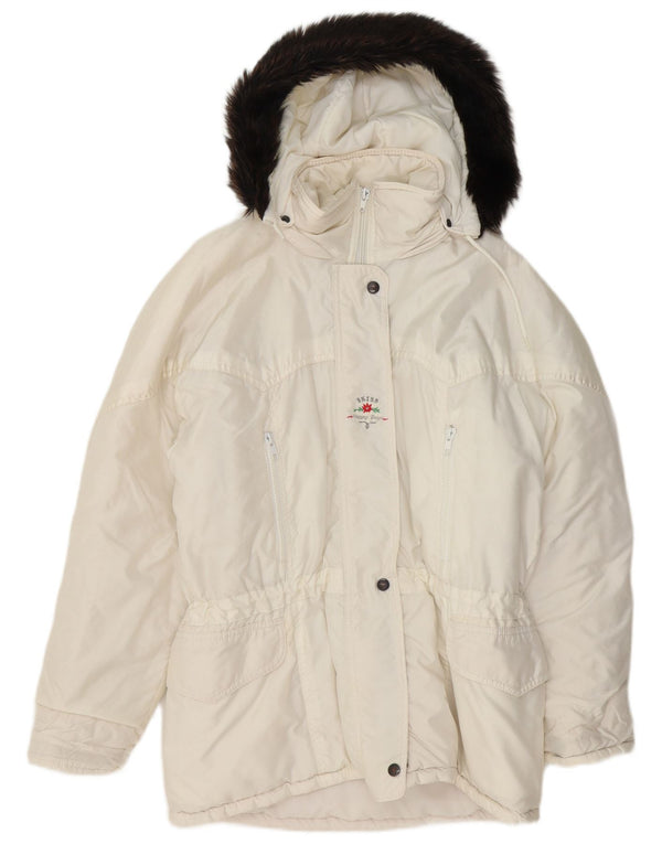 Vintage Womens Hooded Padded Jacket UK 14 Large White