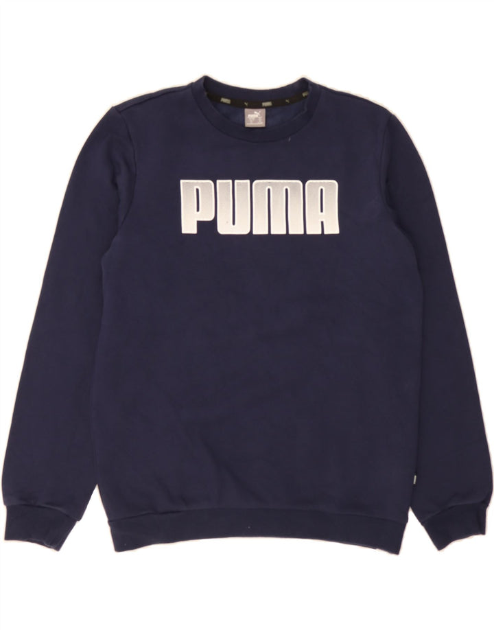 PUMA Boys Graphic Sweatshirt Jumper 13-14 Years Navy Blue Cotton Vintage Puma and Second-Hand Puma from Messina Hembry 
