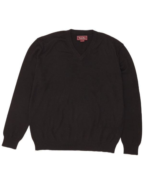 Marlboro Classics Mens V-Neck Jumper Sweater 2XL Black Merino Wool
