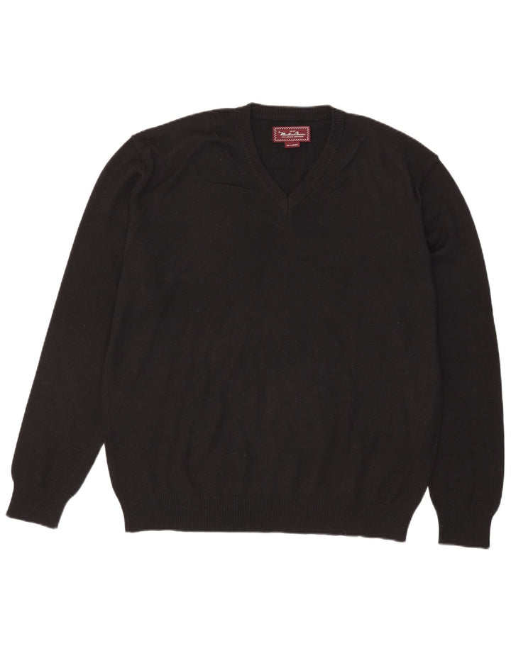 Marlboro Classics Mens V-Neck Jumper Sweater 2XL Black Merino Wool