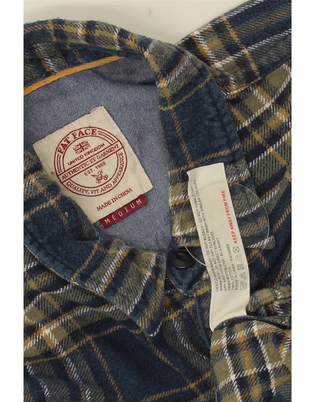 Fat Face Mens Flannel Shirt Medium Blue Check Cotton