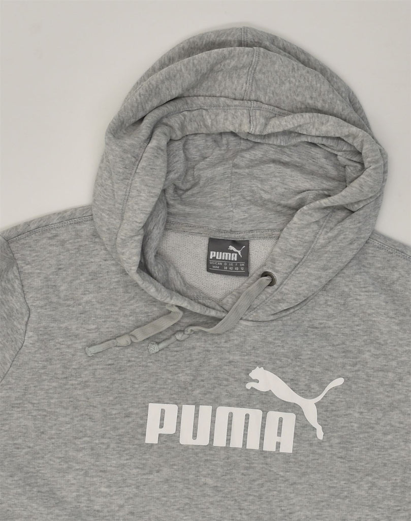 PUMA Womens Graphic Hoodie Jumper UK 12 Medium Grey Cotton | Vintage Puma | Thrift | Second-Hand Puma | Used Clothing | Messina Hembry 