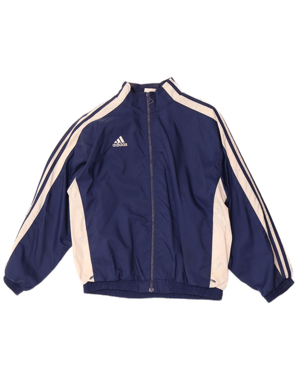Adidas Boys Tracksuit Top Jacket 14-15 Years Large Navy Blue Colourblock