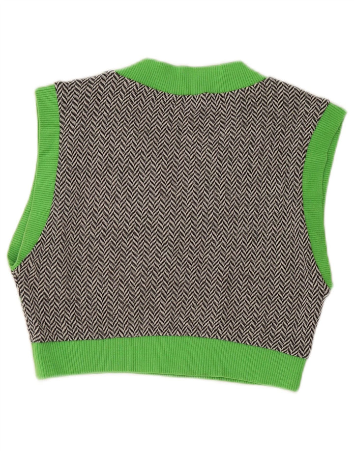 Zara Womens Sleeveless Crop Top UK 12 Medium Grey Colourblock Cotton