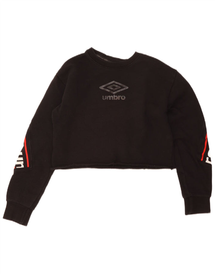 Umbro Womens Crop Graphic Sweatshirt Jumper UK 14 Medium Black