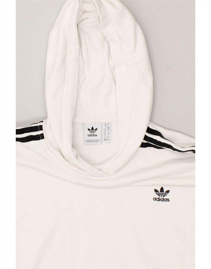 ADIDAS Womens Oversized Crop Hoodie Jumper UK 10 Small White Cotton | Vintage Adidas | Thrift | Second-Hand Adidas | Used Clothing | Messina Hembry 