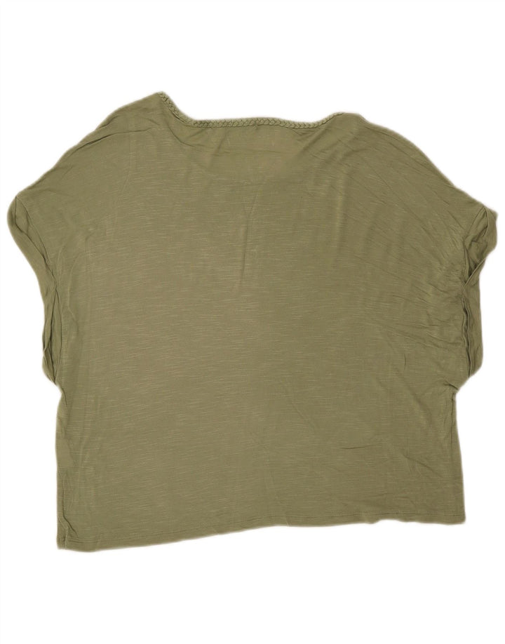 BENETTON Womens Crop Oversized T-Shirt Top UK 6 XS Khaki Flecked Viscose
