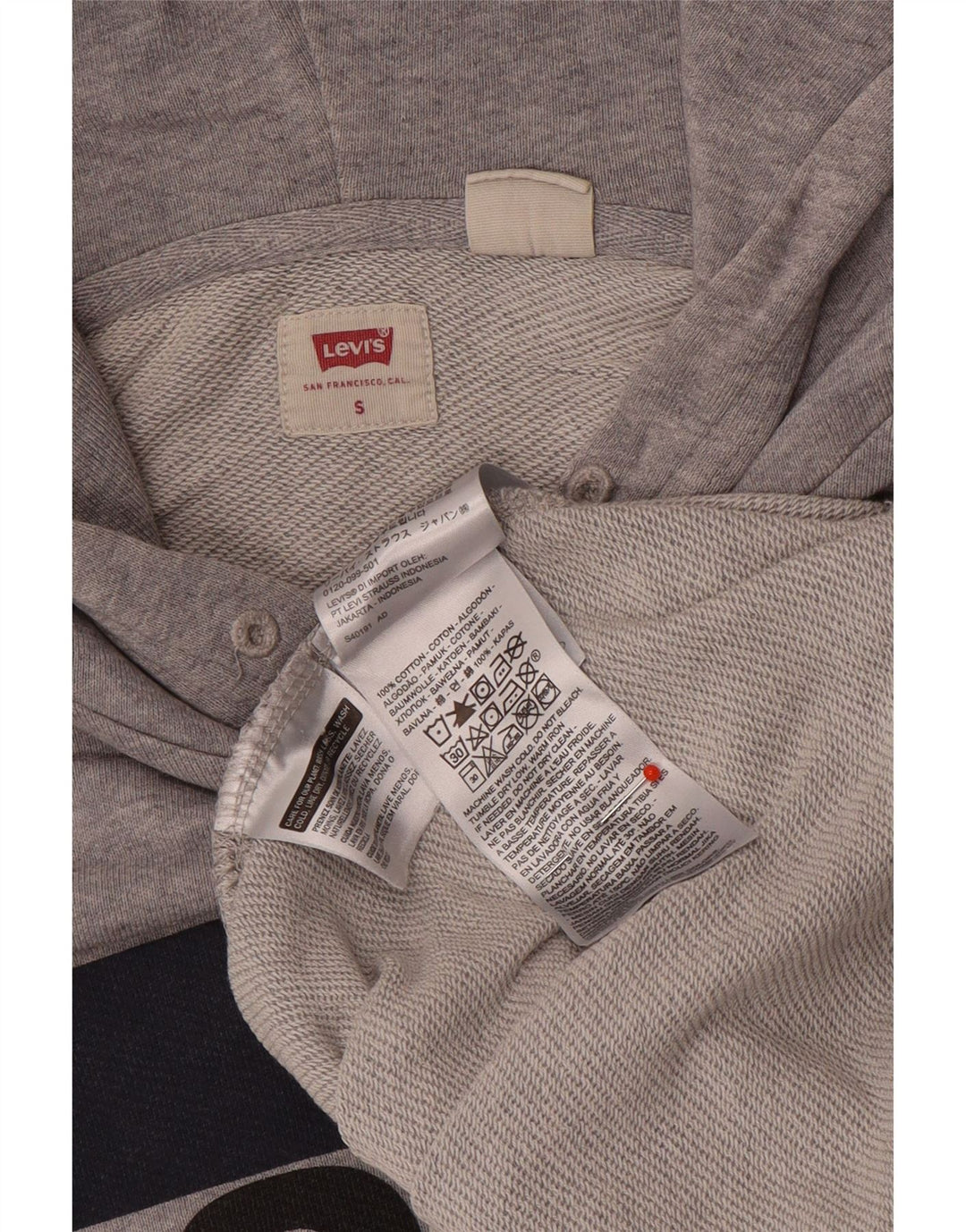 Levi's Mens Graphic Hoodie Jumper Small Grey Flecked Cotton