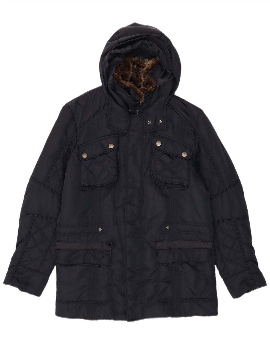 Trussardi Jeans Mens Hooded Utility Jacket IT 48 Medium Navy Blue Polyamide
