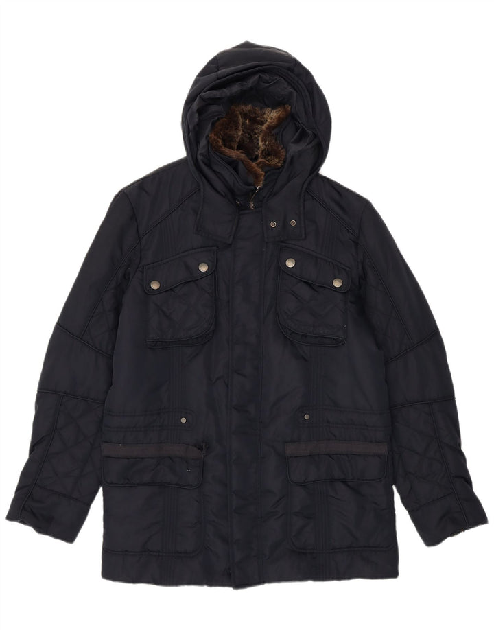Trussardi Jeans Mens Hooded Utility Jacket IT 48 Medium Navy Blue Polyamide