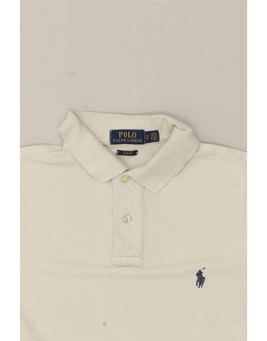 POLO RALPH LAUREN Mens Slim Fit Polo Shirt Small Off White Cotton Vintage Second Hand Clothing Online Messina Hembry