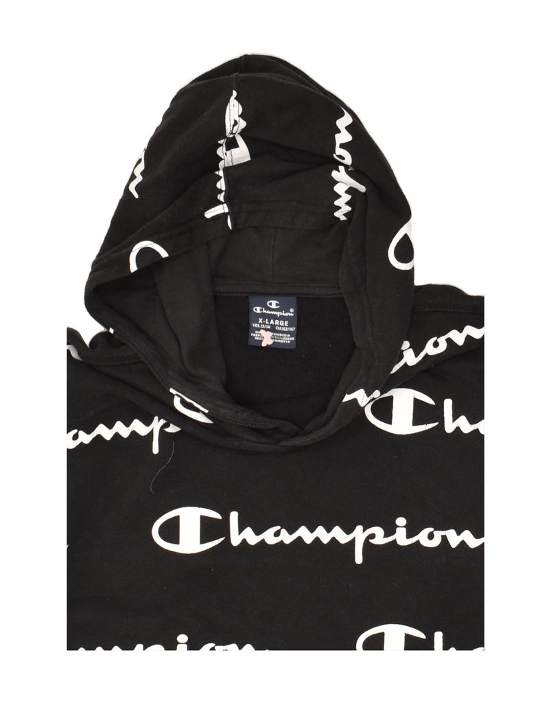 CHAMPION Boys Graphic Hoodie Jumper 13-14 Years XL Black Cotton | Vintage Champion | Thrift | Second-Hand Champion | Used Clothing | Messina Hembry 