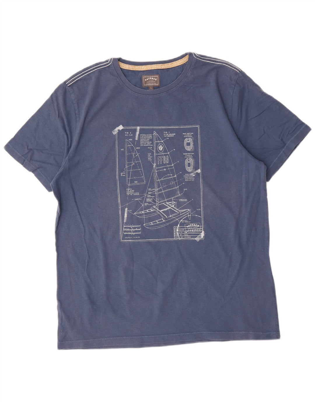 Fat Face Mens Graphic T-Shirt Top Large Blue Cotton