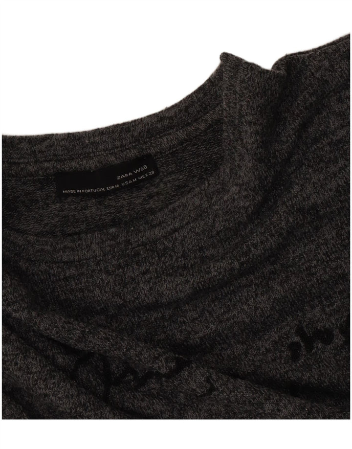 Zara Womens Graphic Jumper Dress UK 14 Medium Grey Flecked