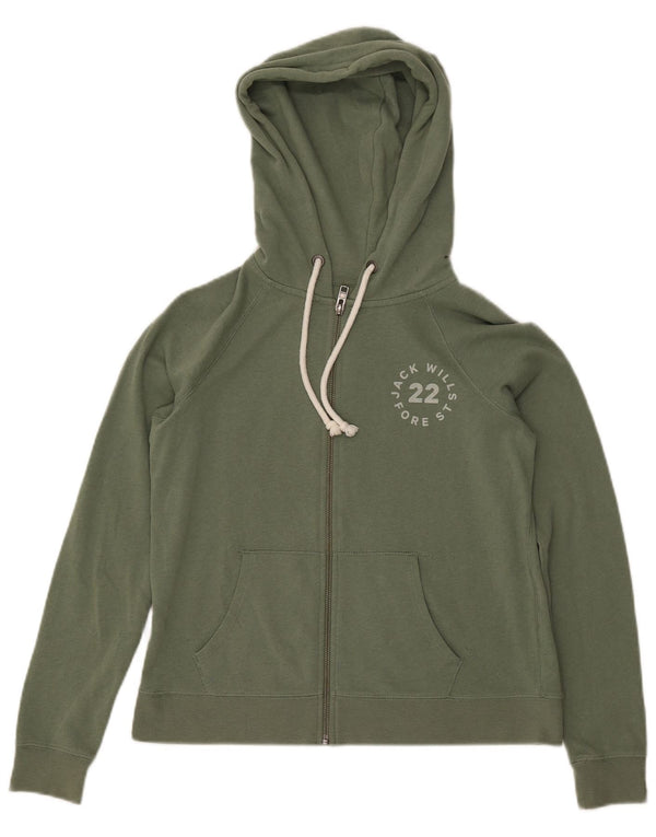 JACK WILLS Womens Zip Hoodie Sweater UK 8 Small  Green Cotton