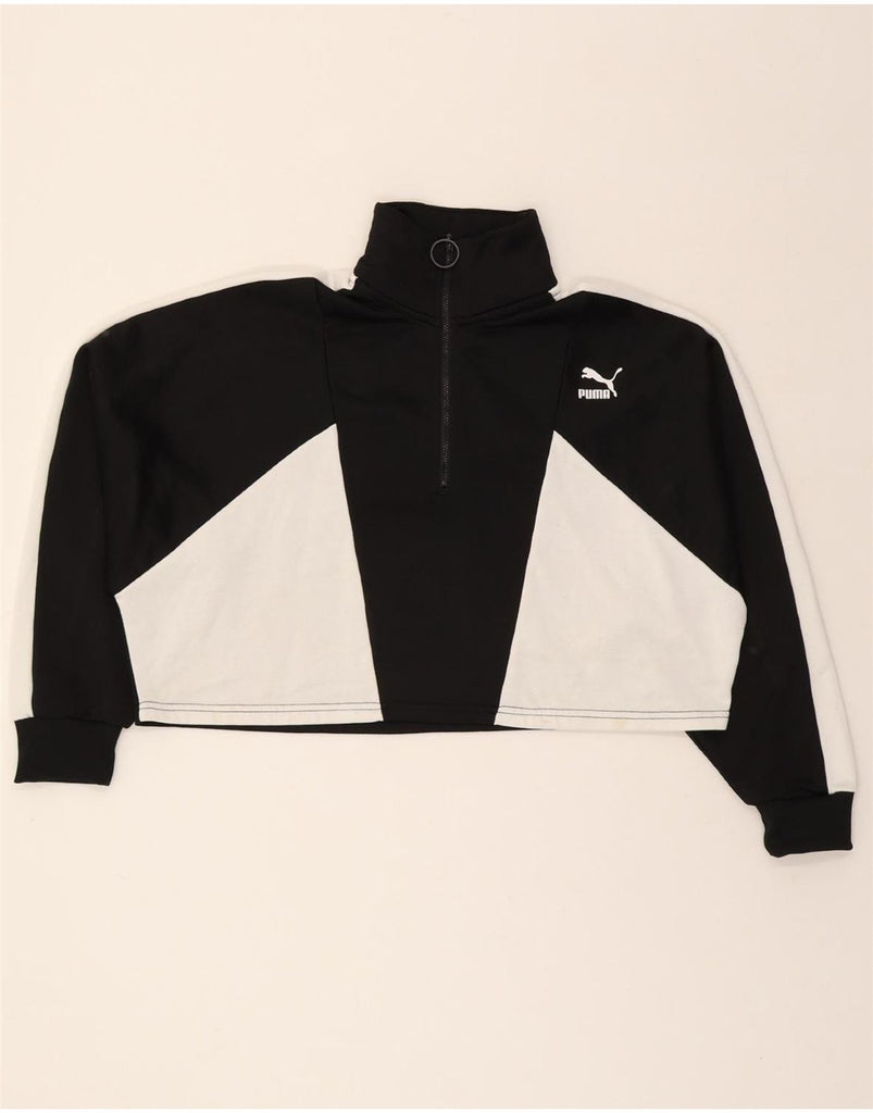 PUMA Womens Oversized Crop Zip Hoodie Sweater UK 16 Large Black Vintage Puma and Second-Hand Puma from Messina Hembry 