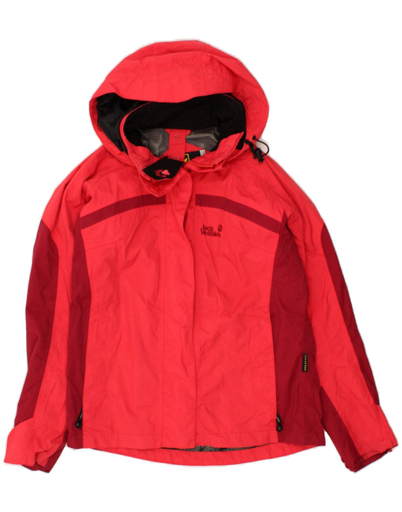 JACK WOLFSKIN Womens Hooded Rain Jacket UK 10 Small Red Colourblock | Vintage Jack Wolfskin | Thrift | Second-Hand Jack Wolfskin | Used Clothing | Messina Hembry 