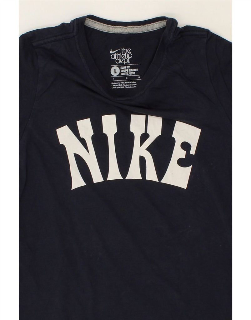 NIKE Womens Slim Fit Graphic T-Shirt Top UK 14 Large Navy Blue Cotton Vintage Nike and Second-Hand Nike from Messina Hembry 