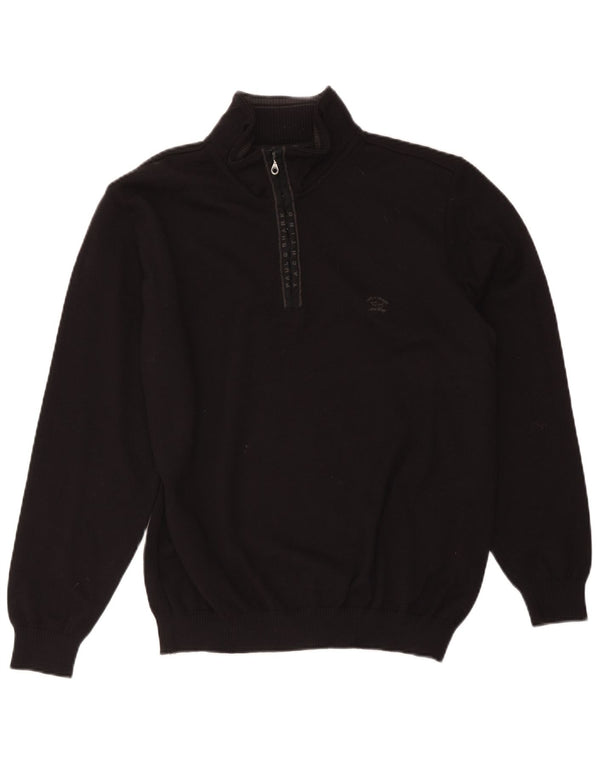 Paul & Shark Mens Zip Neck Jumper Sweater XL Black Virgin Wool