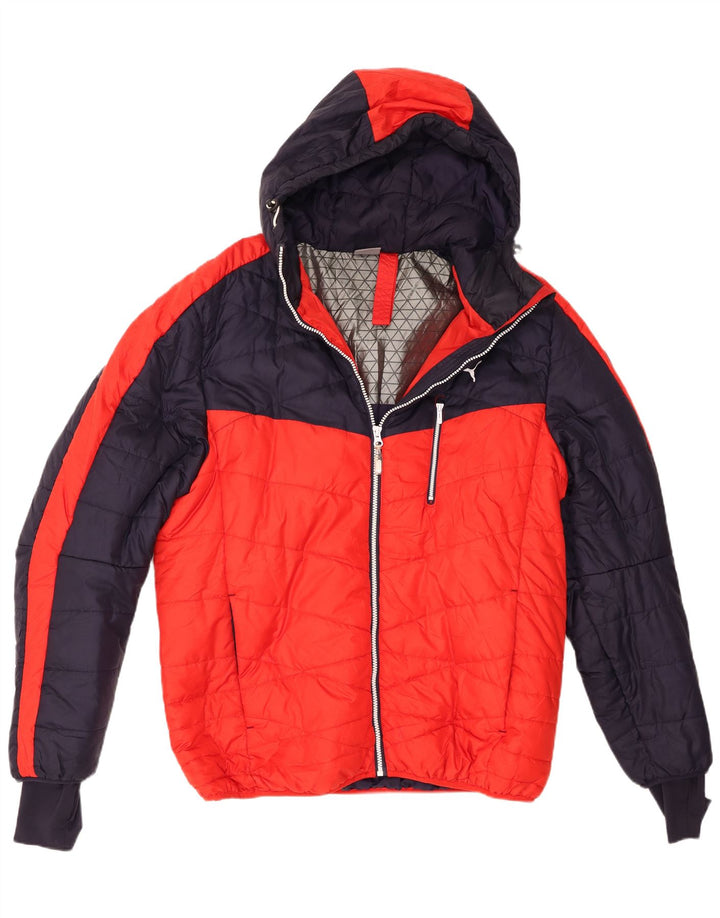 Puma Mens Hooded Padded Jacket UK 40 Large Red Colourblock Polyester