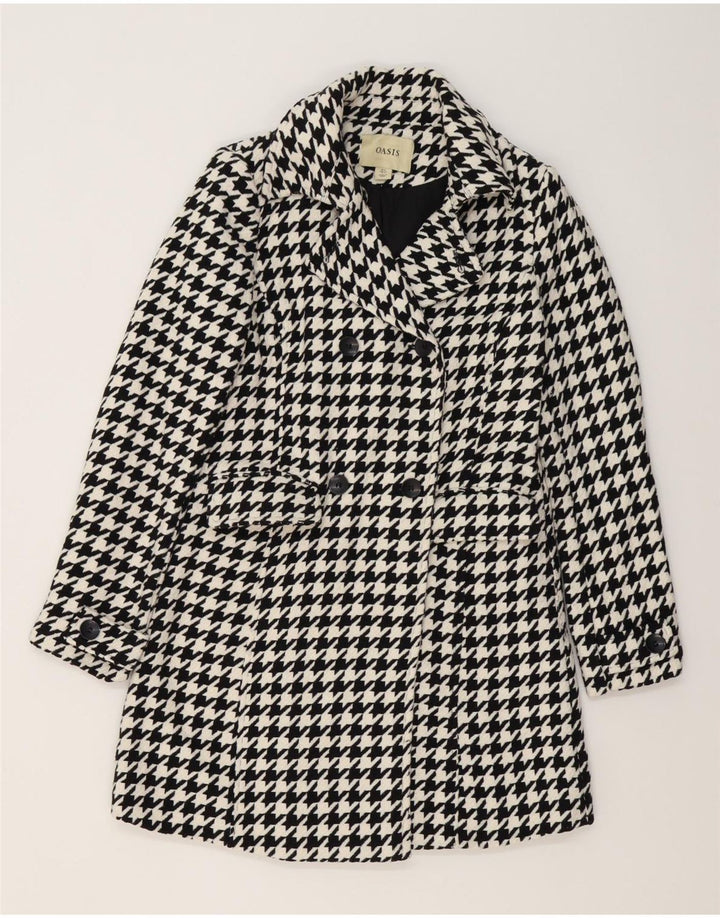 Oasis Womens Double Breasted Coat UK 8 Small Black Houndstooth Polyester