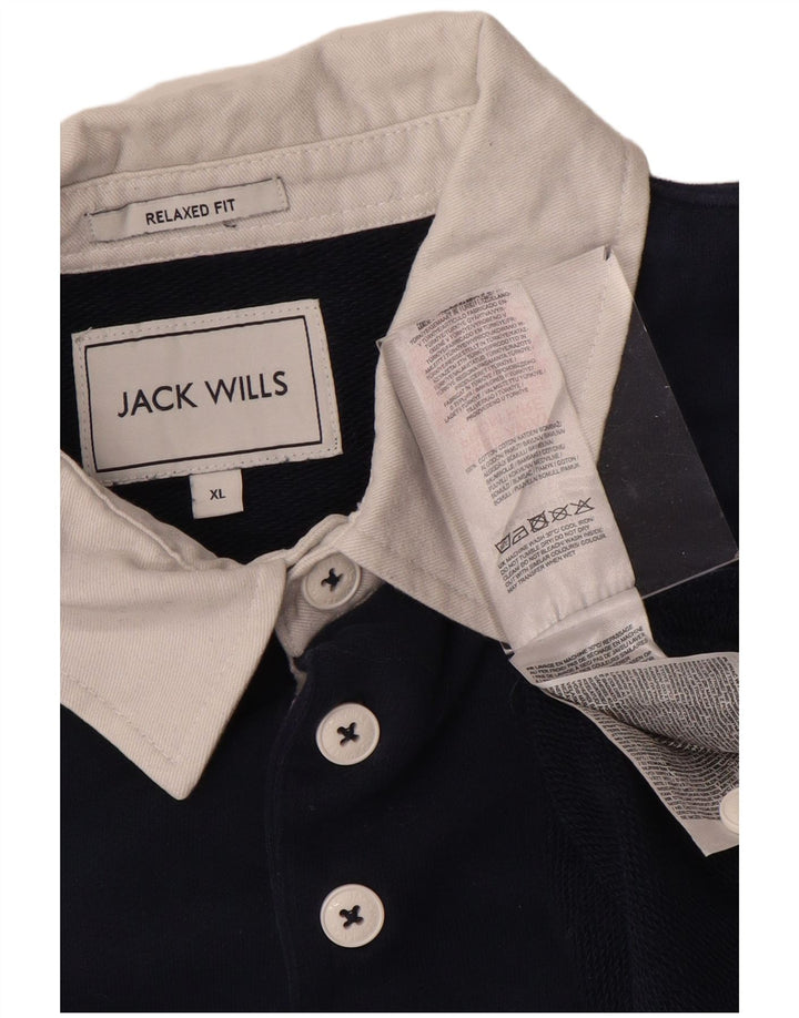 JACK WILLS Mens Graphic Rugby Polo Shirt XL Navy Blue Colourblock