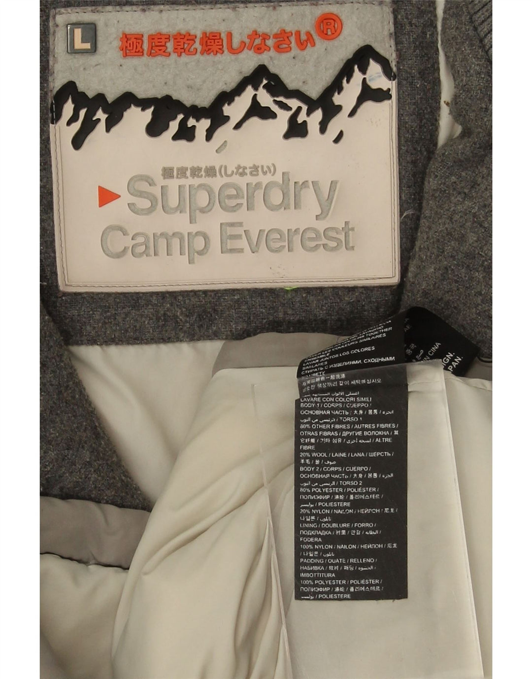 SUPERDRY Womens Padded Jacket UK 14 Large Grey Wool