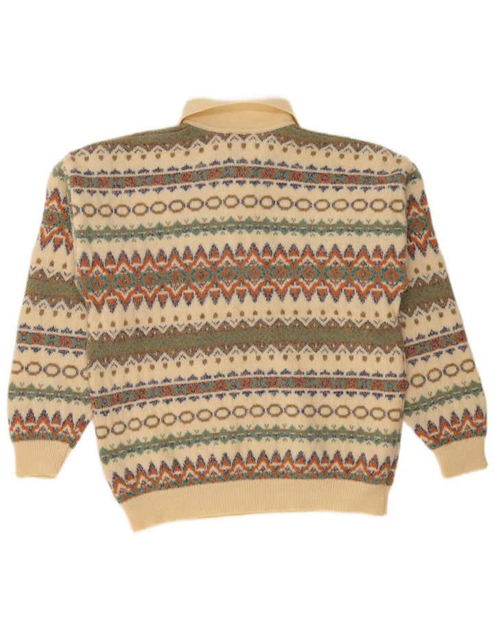 STEFANEL Mens Polo Neck Jumper Sweater Medium Beige Fair Isle