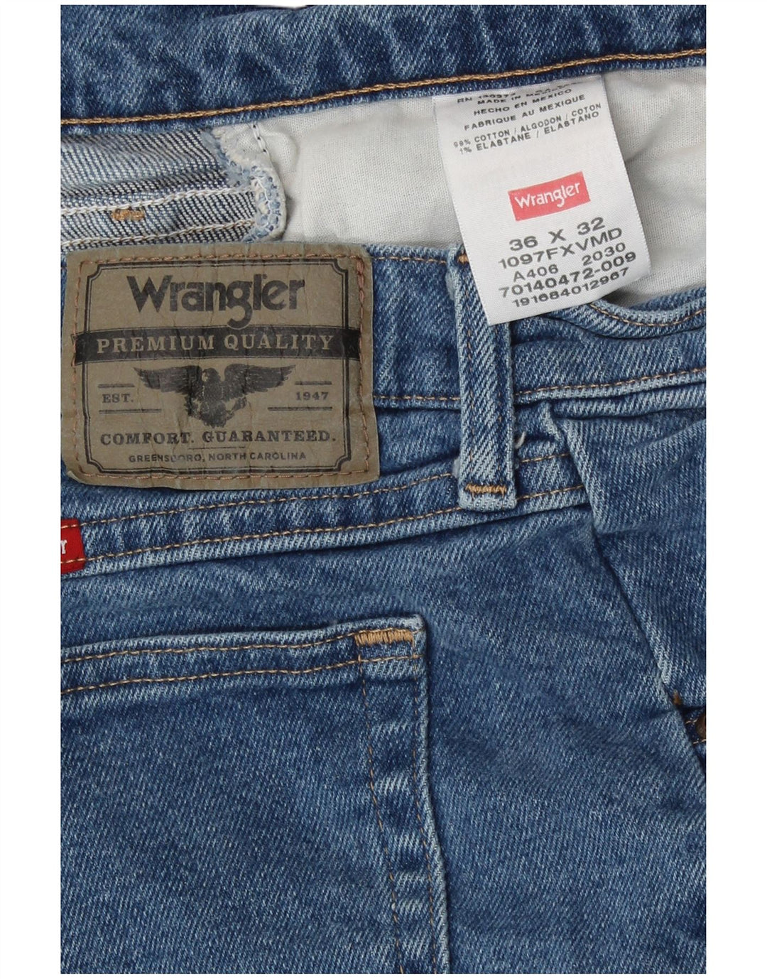 Wrangler Mens Straight Jeans W36 L32 Blue Cotton