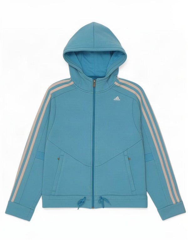 Adidas Womens Climalite Zip Hoodie Sweater UK 12 Medium Blue Cotton