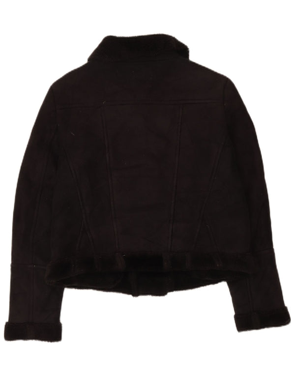 Oasis Womens Sherpa Biker Jacket UK 14 Medium Black Polyester