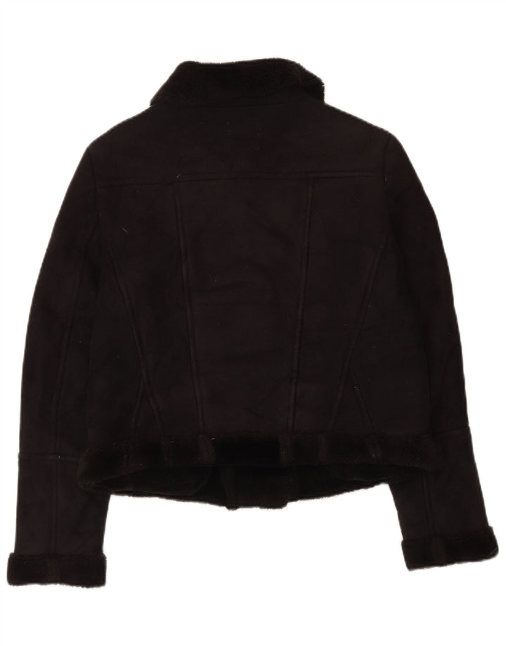 Oasis Womens Sherpa Biker Jacket UK 14 Medium Black Polyester