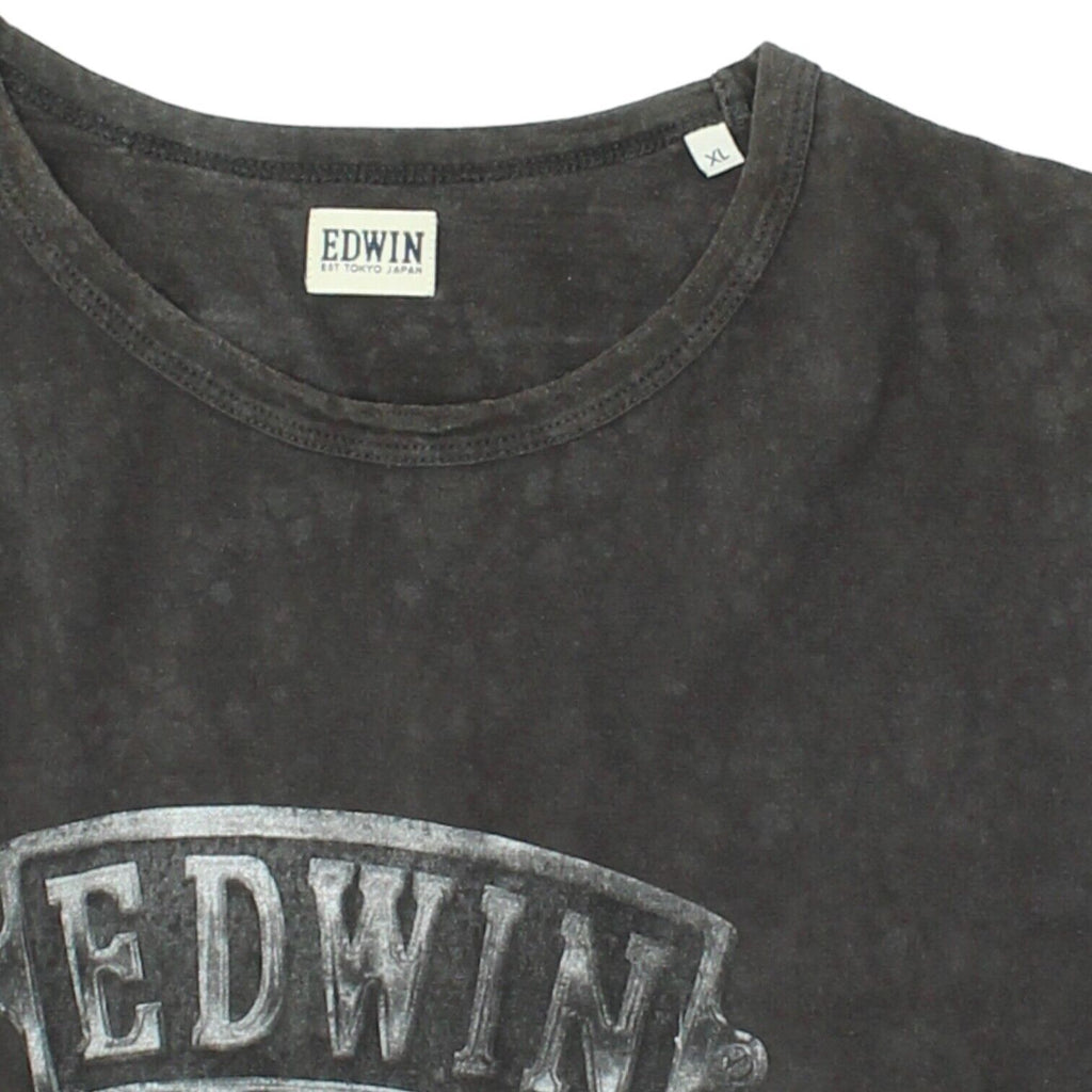 Edwin Spell Out Logo Mens Black Crew Neck Tshirt | Vintage Designer VTG | Vintage Messina Hembry | Thrift | Second-Hand Messina Hembry | Used Clothing | Messina Hembry 