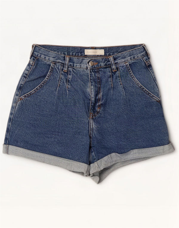 Topshop Womens Pleated Denim Shorts UK 10 Small W28 Blue Cotton