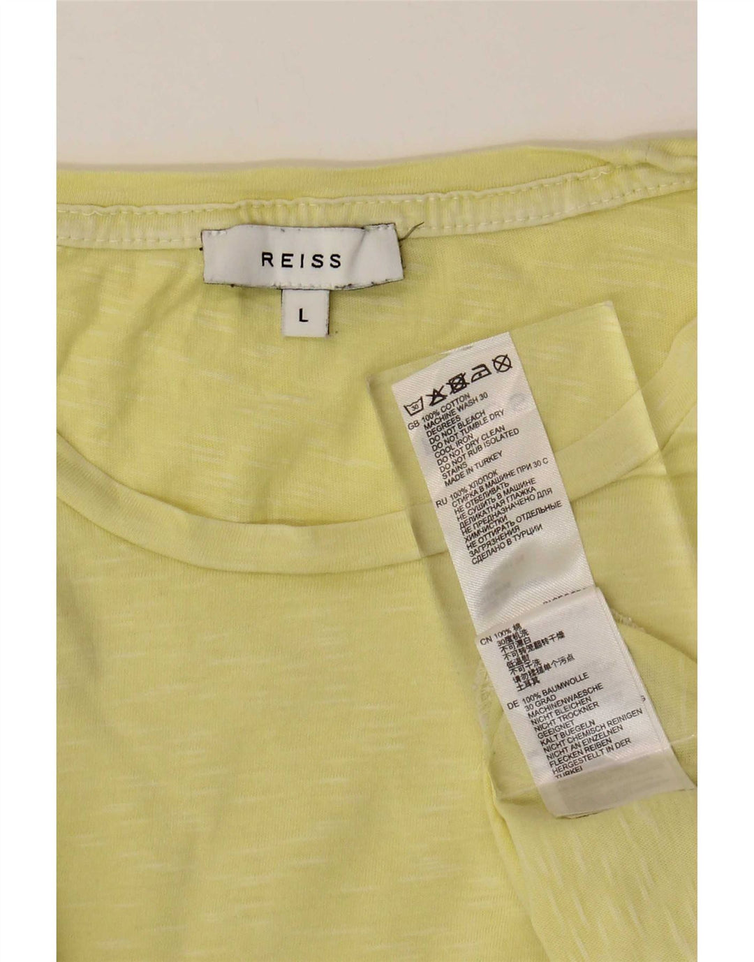 Reiss Mens T-Shirt Top Large Yellow Cotton