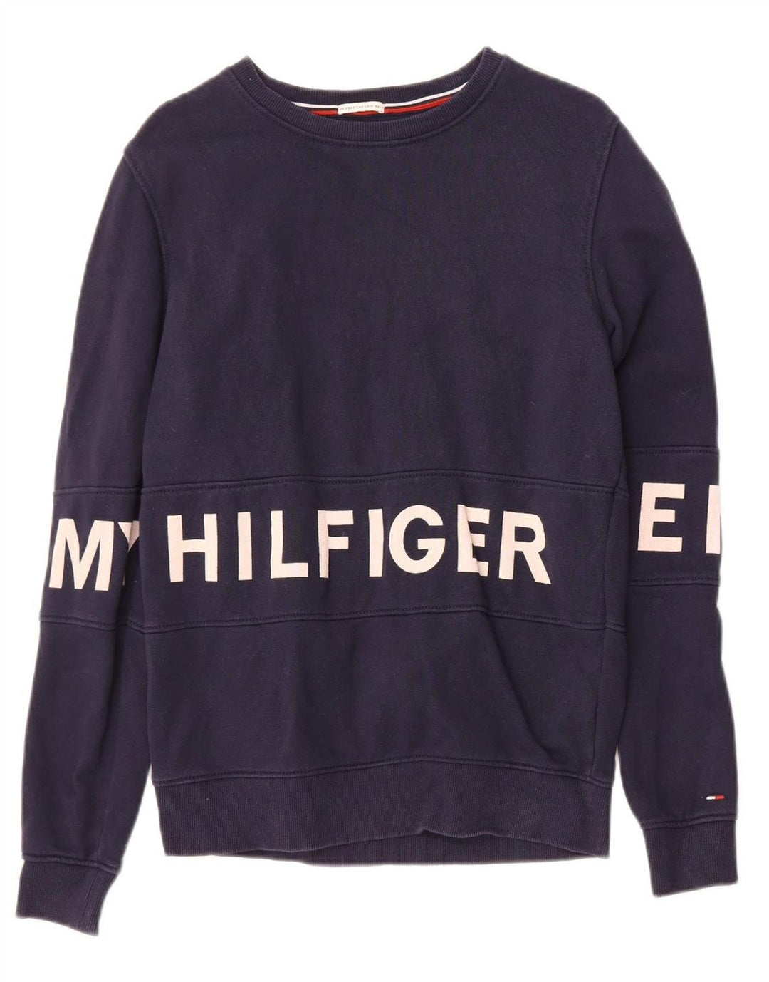 TOMMY HILFIGER Mens Graphic Sweatshirt Jumper Small Navy Blue Cotton