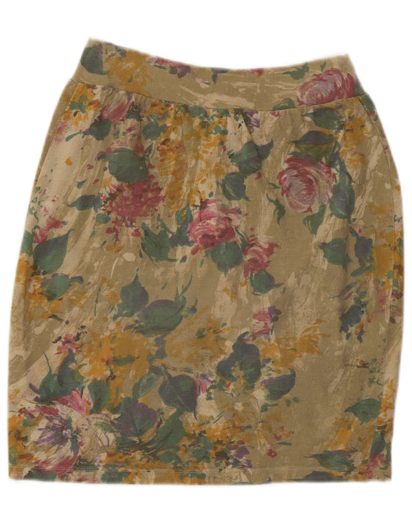 Vintage Womens Pencil Skirt Small W26 Green Floral Modal