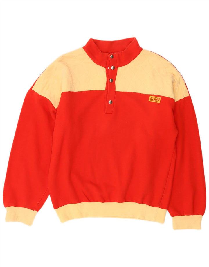 Vintage Mens Button Neck Sweatshirt Jumper IT 48 Medium Red Colourblock