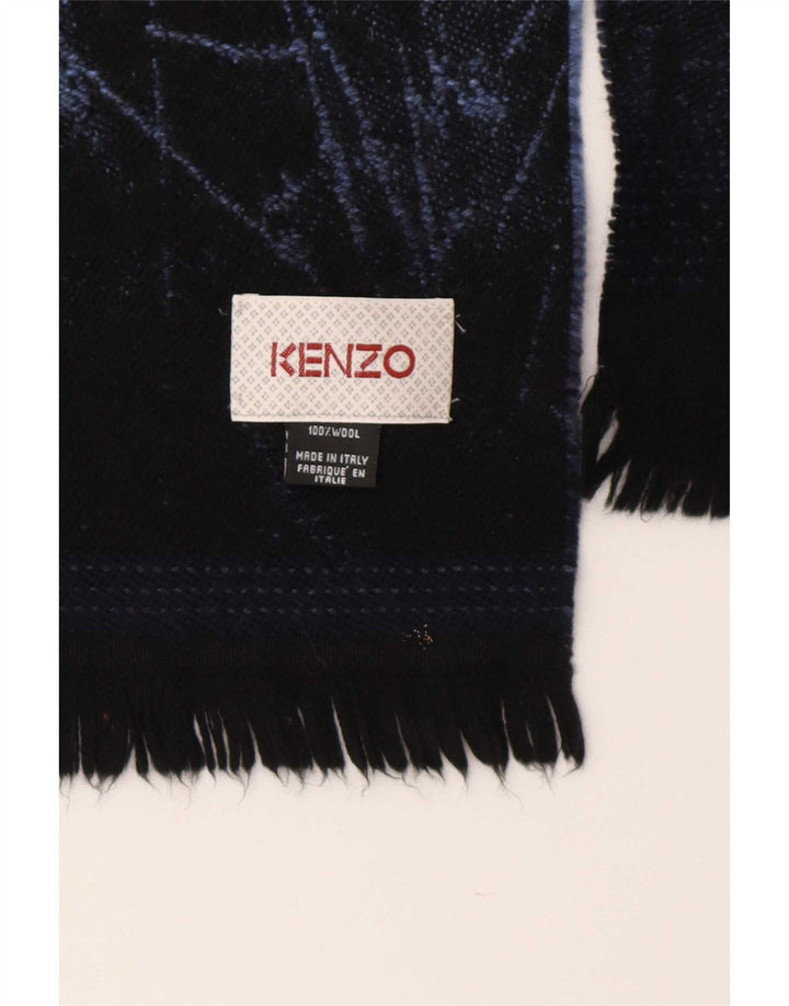 Kenzo Womens Abstract Pattern Rectangle Scarf One Size Navy Blue Wool