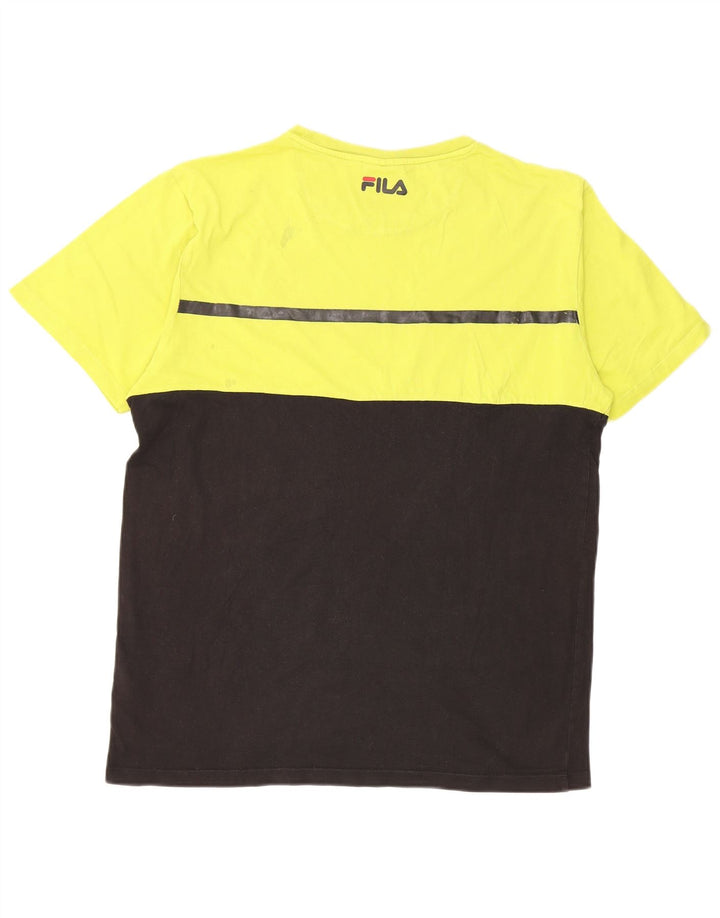 Fila Mens T-Shirt Top Large Yellow Colourblock Cotton