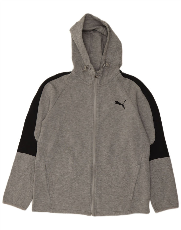 Puma Mens Zip Hoodie Sweater Large Grey Colourblock Cotton