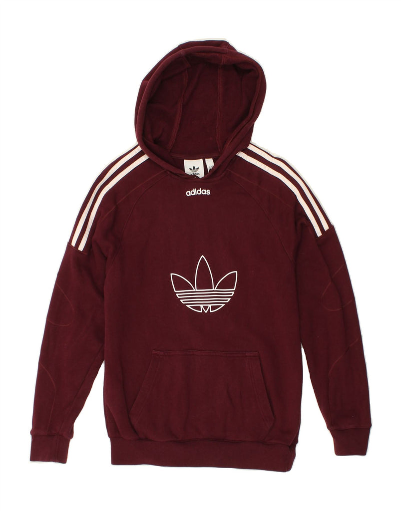 ADIDAS Womens Oversized Graphic Hoodie Jumper UK 6 XS Burgundy Cotton Vintage Adidas and Second-Hand Adidas from Messina Hembry 