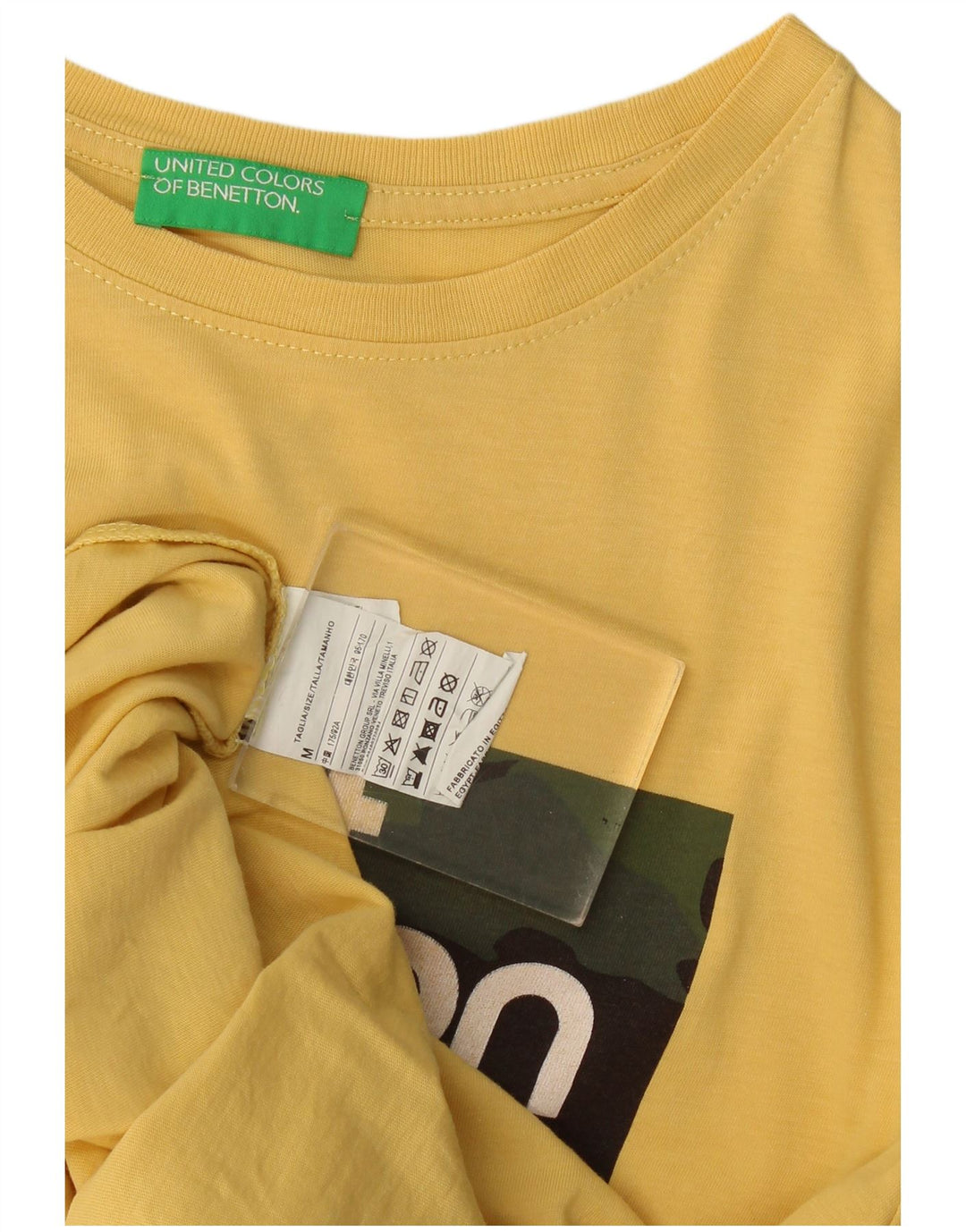 Benetton Mens Graphic T-Shirt Top Medium Yellow Cotton