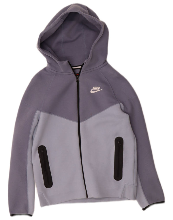 Nike Boys Zip Hoodie Sweater 12-13 Years Large Blue Colourblock Cotton