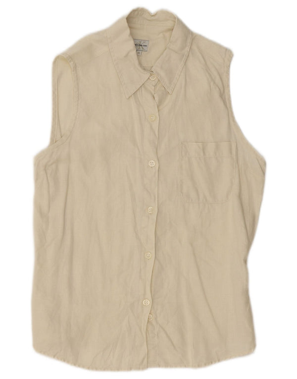 Calvin Klein Jeans Womens Sleeveless Shirt UK 12 Medium Beige Linen