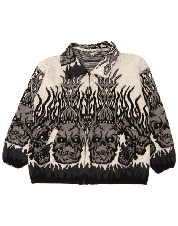 Vintage Womens Abstract Pattern Cardigan Sweater UK 18 XL Grey Gothic